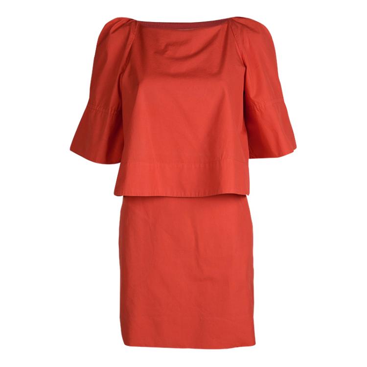 Pre Owned See By Chloe Red Cotton Overlay Short Sleeve Dress S
