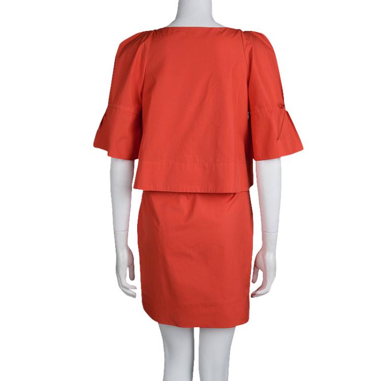 Pre Owned See By Chloe Red Cotton Overlay Short Sleeve Dress S