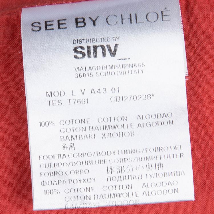 Pre Owned See By Chloe Red Cotton Overlay Short Sleeve Dress S