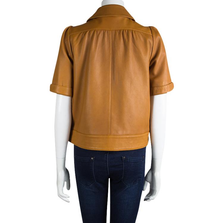 Pre Owned See By Chloe Brown Short Sleeve Cropped Leather Jacket S