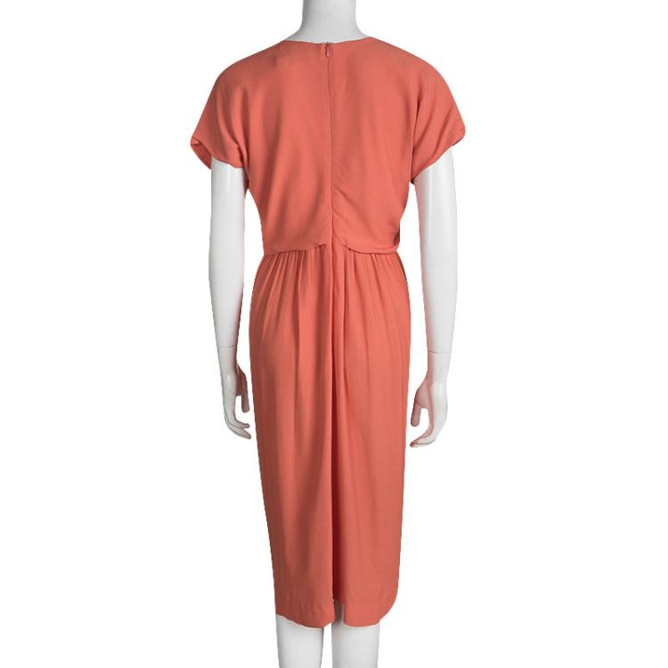 Pre Owned See By Chloe Orange Gathered Waist Short Sleeve Midi Dress M