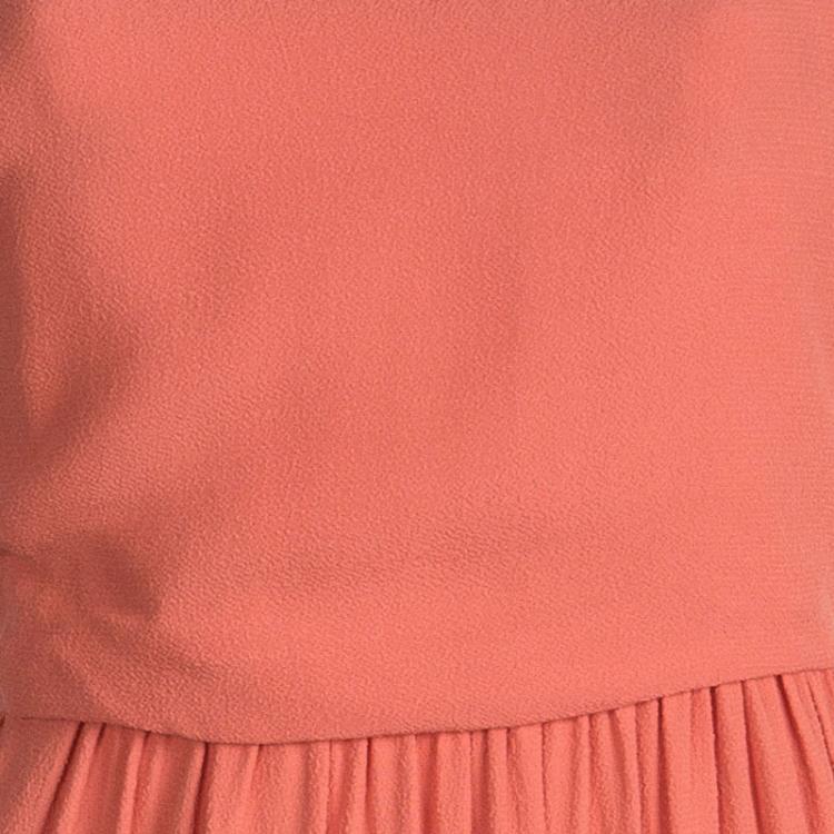Pre Owned See By Chloe Orange Gathered Waist Short Sleeve Midi Dress M
