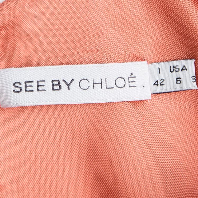 Pre Owned See By Chloe Orange Gathered Waist Short Sleeve Midi Dress M