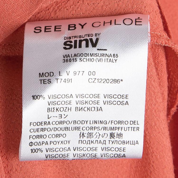 Pre Owned See By Chloe Orange Gathered Waist Short Sleeve Midi Dress M
