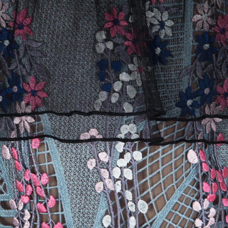 Pre Owned Self Portrait Multicolor Floral Vine Embroidered Mini Dress S
