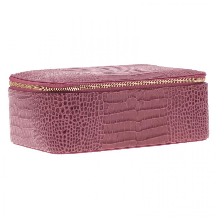 Pre Owned Smythson Pink Python Embossed Leather Mara Jewelry Pouch