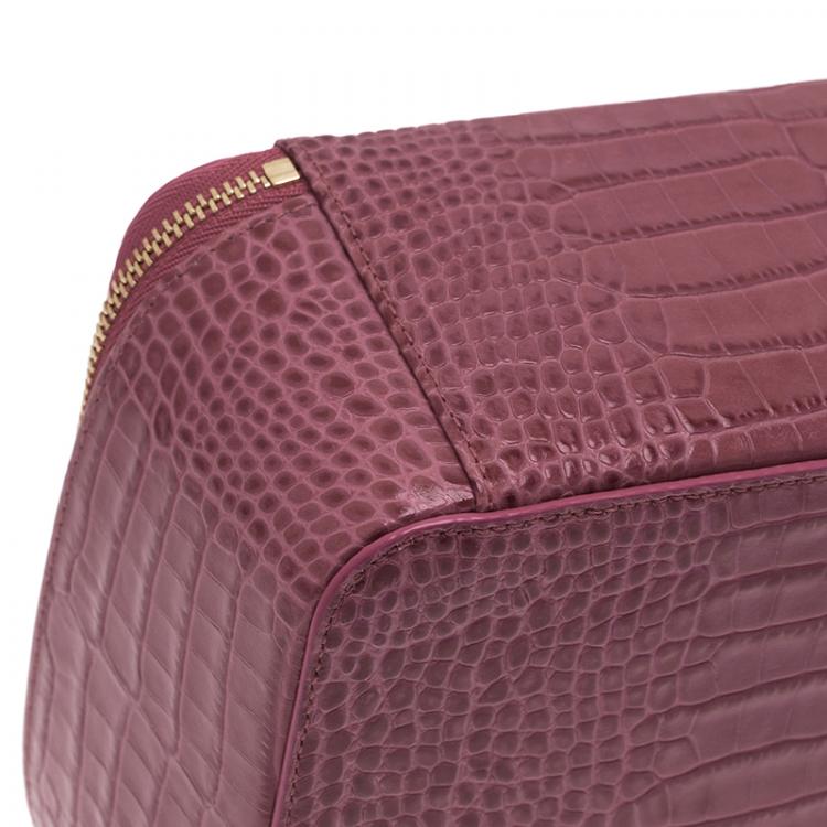 Pre Owned Smythson Pink Python Embossed Leather Mara Jewelry Pouch