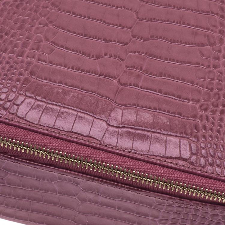 Pre Owned Smythson Pink Python Embossed Leather Mara Jewelry Pouch