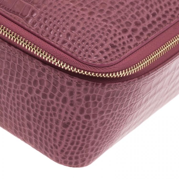 Pre Owned Smythson Pink Python Embossed Leather Mara Jewelry Pouch