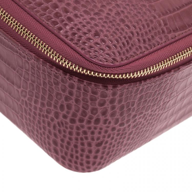 Pre Owned Smythson Pink Python Embossed Leather Mara Jewelry Pouch