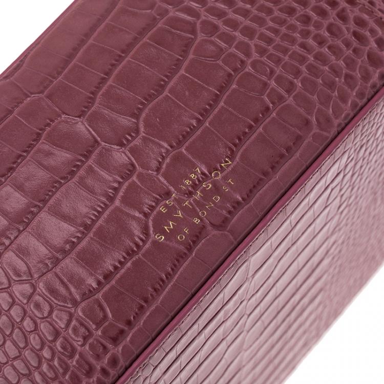 Pre Owned Smythson Pink Python Embossed Leather Mara Jewelry Pouch
