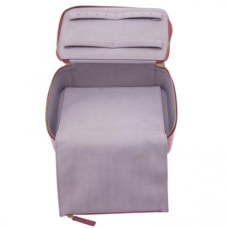 Pre Owned Smythson Pink Python Embossed Leather Mara Jewelry Pouch