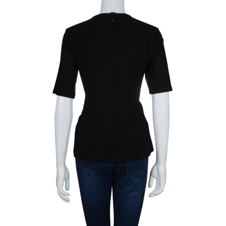 Pre Owned Sonia Rykiel Black Cutout Detail Pleated Short Sleeve Top L