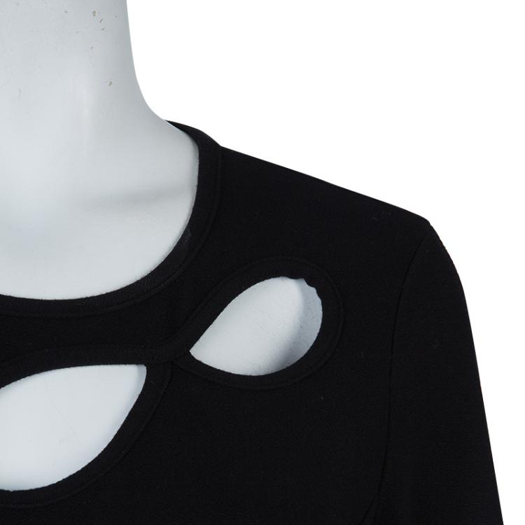 Pre Owned Sonia Rykiel Black Cutout Detail Pleated Short Sleeve Top L