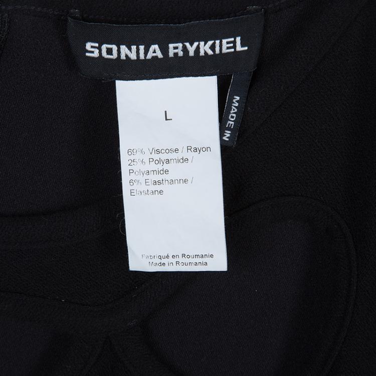 Pre Owned Sonia Rykiel Black Cutout Detail Pleated Short Sleeve Top L