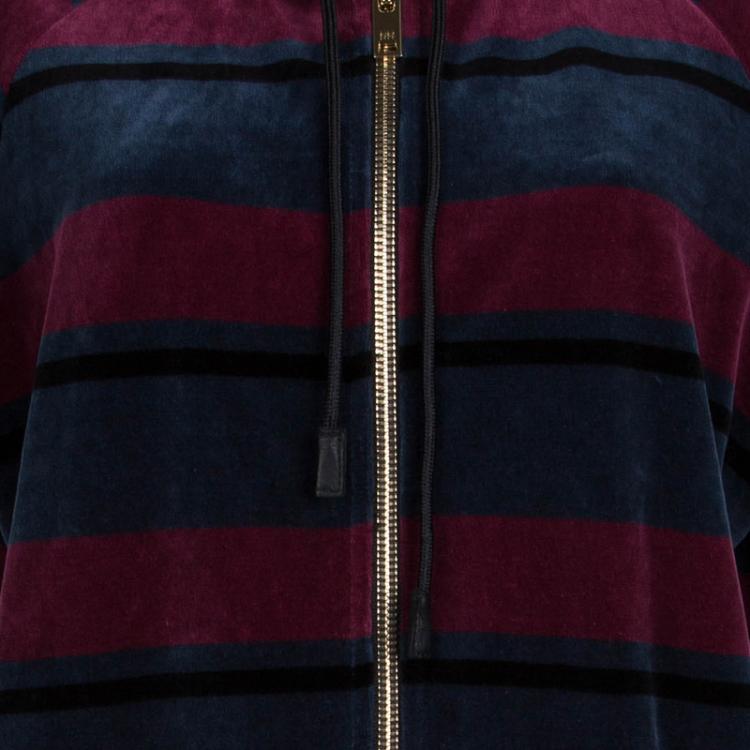 Pre Owned Sonia Rykiel Multicolor Striped Velvet Short Sleeve Hoodie XL