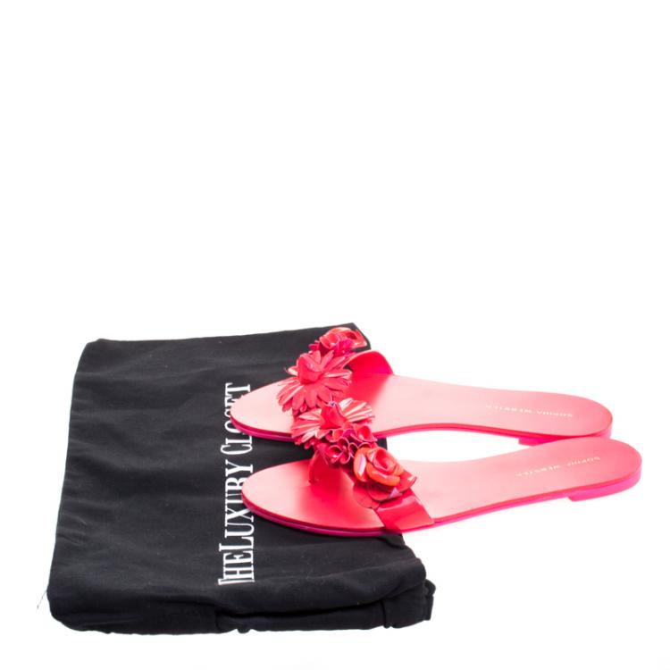Pre Owned Sophia Webster Florescent Pink Lilico Floral Embellished Flat Slides Size 39
