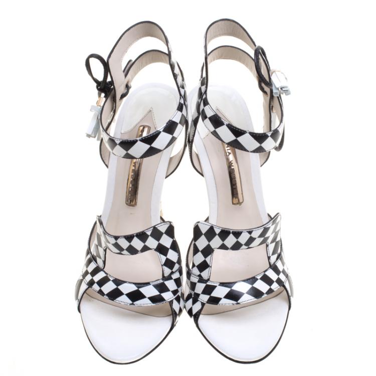 Pre Owned Sophia Webster Monochrome Checkered Leather Poppy  Ankle Wrap Sandals Size 39
