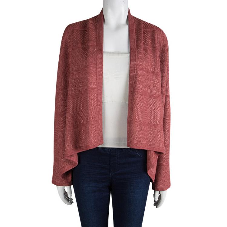 Pre Owned St. John Cardigan Pink Patterned Knit High Low Cardigan P