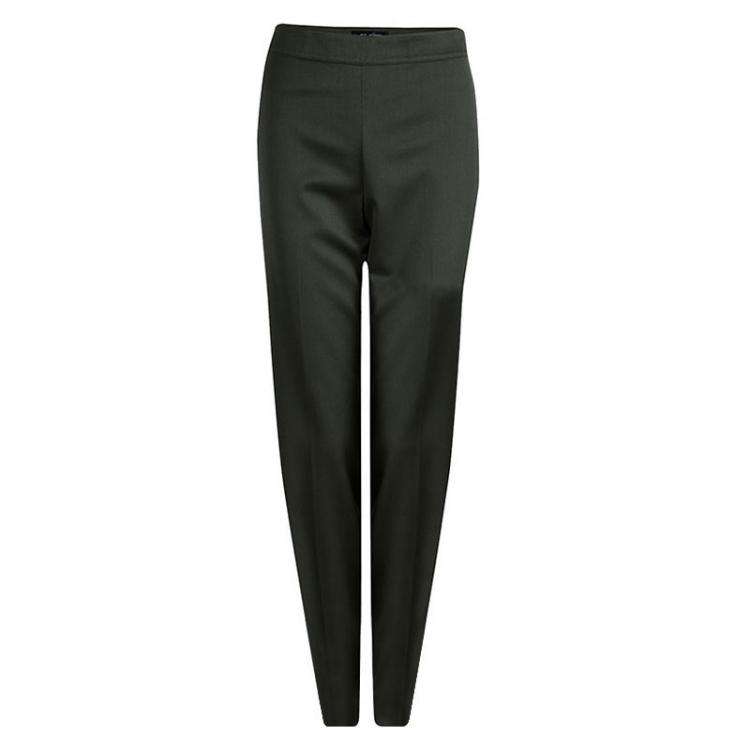 Pre Owned St. John Olive Green Wool Straight Fit Trousers S