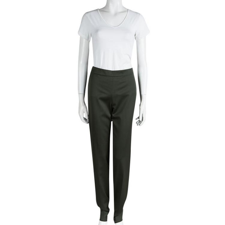 Pre Owned St. John Olive Green Wool Straight Fit Trousers S
