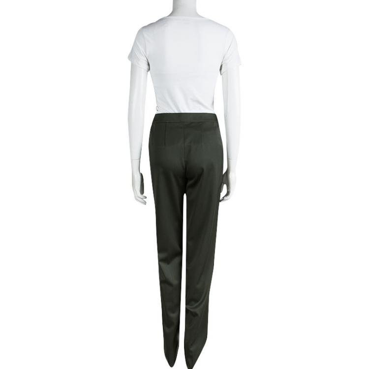 Pre Owned St. John Olive Green Wool Straight Fit Trousers S