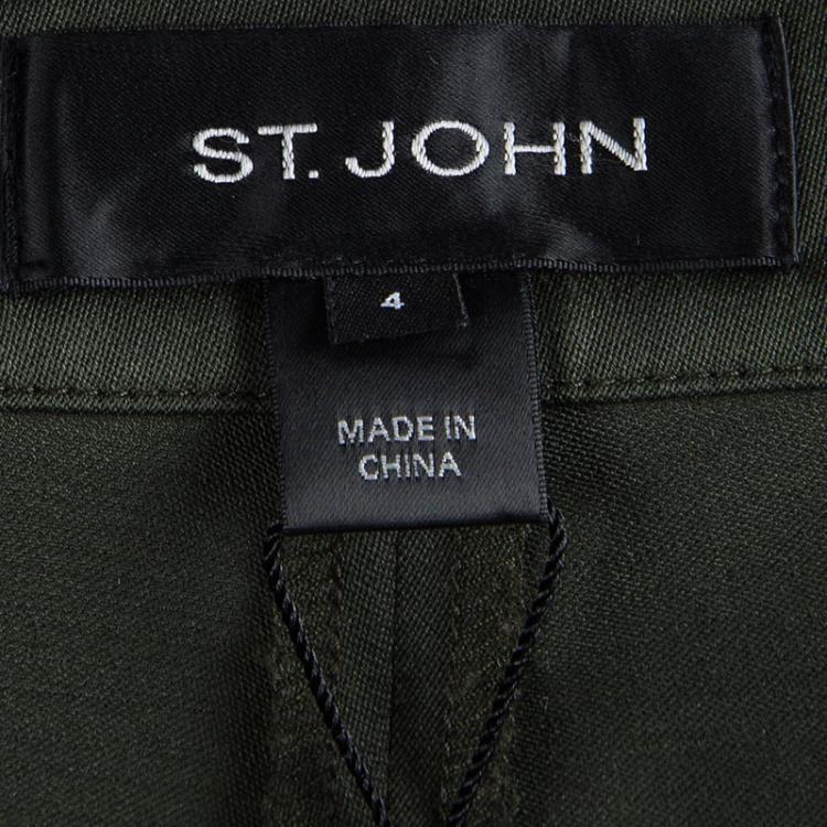 Pre Owned St. John Olive Green Wool Straight Fit Trousers S