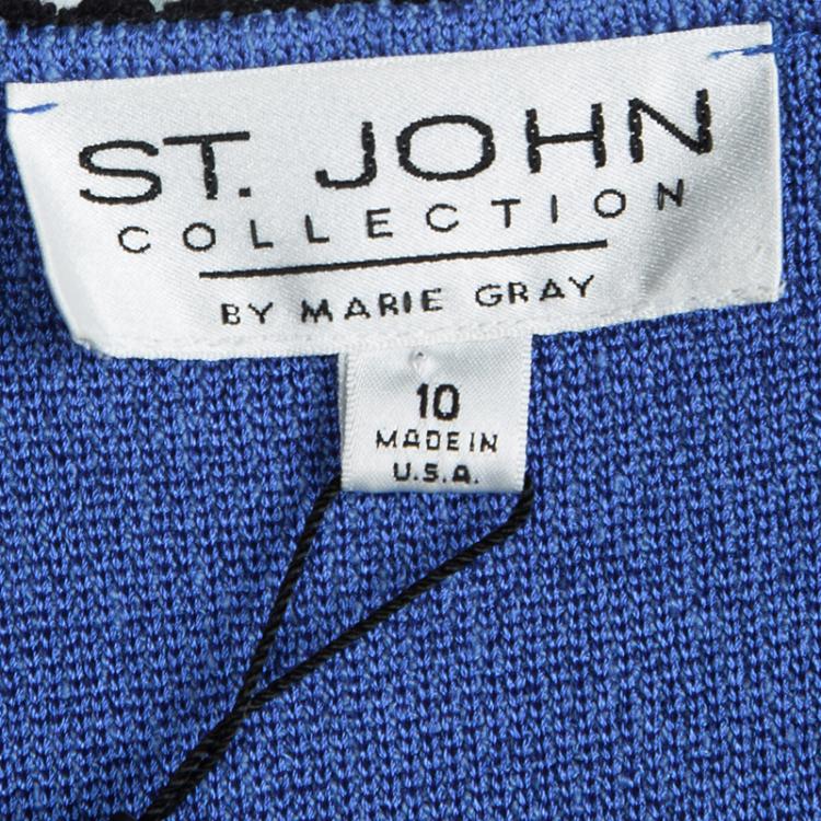 Pre Owned St. John Empire Blue Contrast Trim Detail Boucle Jacket L