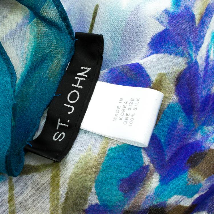Pre Owned St. John Budding Floral Print Silk Scarf