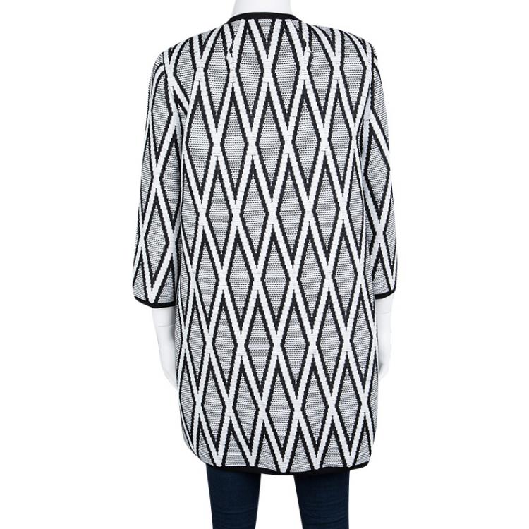 Pre Owned St. John Monochrome Diamond Patterned Textured Long Jacket S