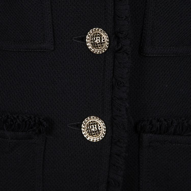 Pre Owned St. John Caviar Black Textured Knit Fringed Edge Overcoat M