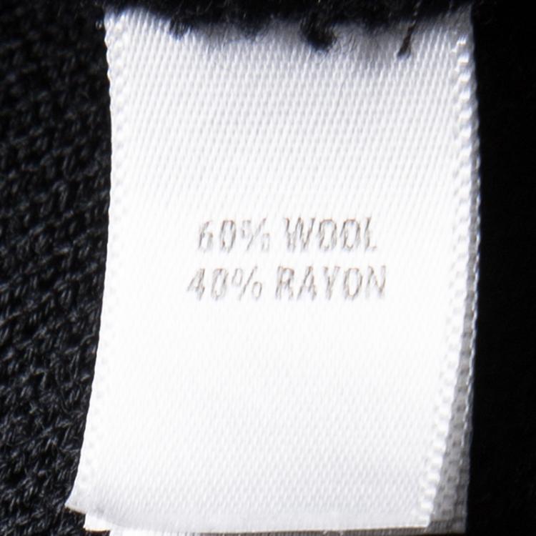 Pre Owned St. John Caviar Black Textured Knit Fringed Edge Overcoat M