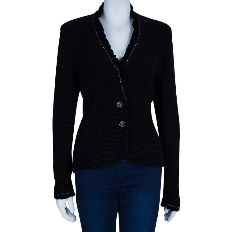 Pre Owned St. John Black Collarless Embellished Blazer M