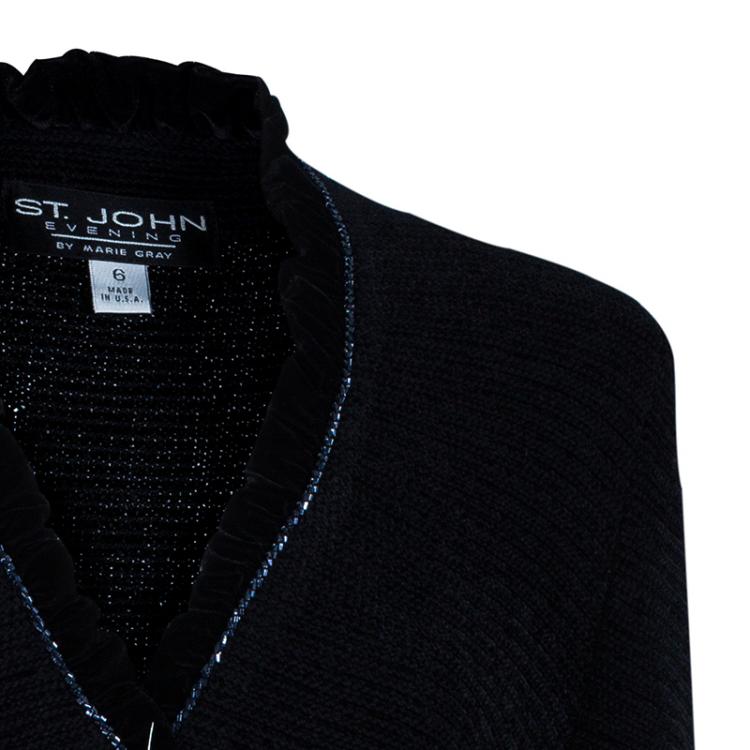 Pre Owned St. John Black Collarless Embellished Blazer M