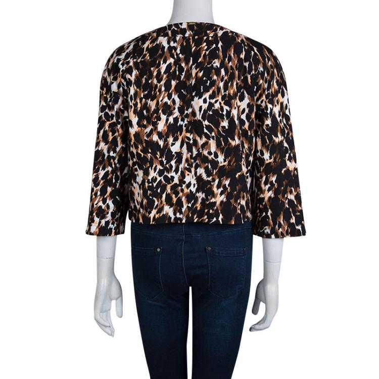 Pre Owned St. John Multicolor Printed Cotton Zip Front Cropped Jacket L