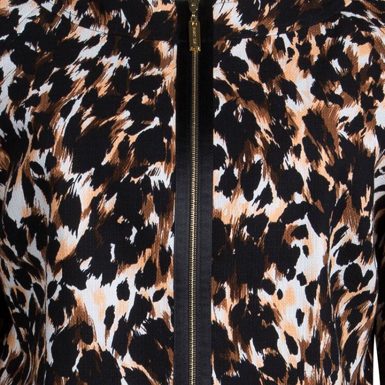 Pre Owned St. John Multicolor Printed Cotton Zip Front Cropped Jacket L
