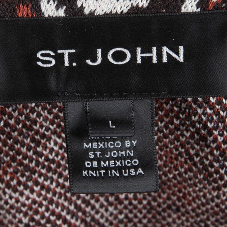 Pre Owned St. John Burnt Orange Knit Paisley Jacquard Zip Front Jacket L