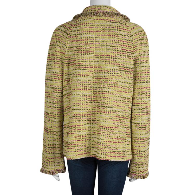Pre Owned St. John Lime Green Fringed Edge Tweed Jacket XL