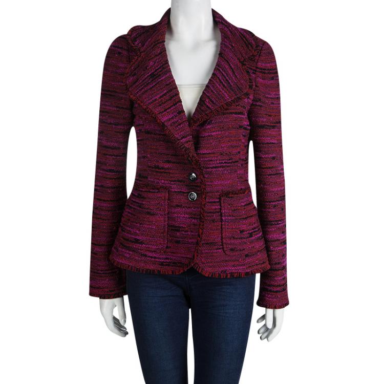 Pre Owned St. John Collection Pink Textured Tweed Blazer M
