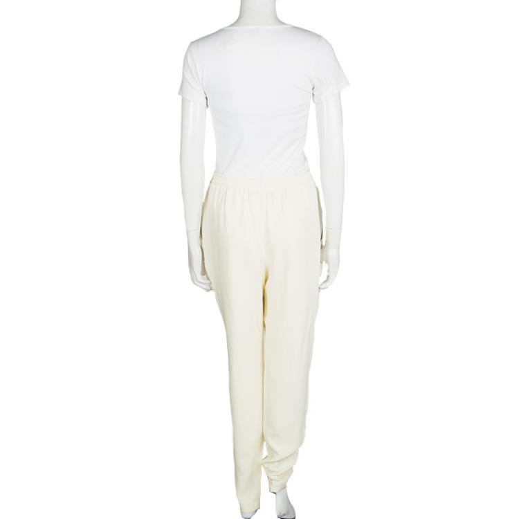 Pre Owned Stella McCartney Cream Silk Floral Lurex Jacquard Christine Pants M