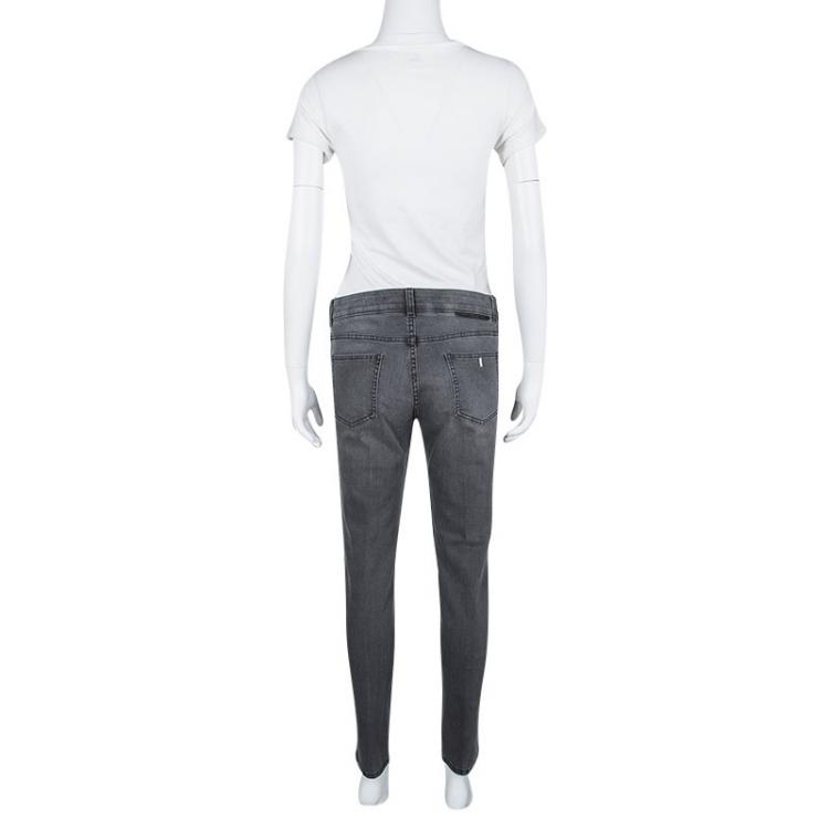 Pre Owned Stella McCartney Grey Washed Denim Crystal Embellished Ankle Grazer Jeans M