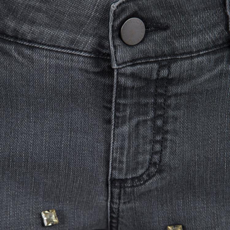 Pre Owned Stella McCartney Grey Washed Denim Crystal Embellished Ankle Grazer Jeans M