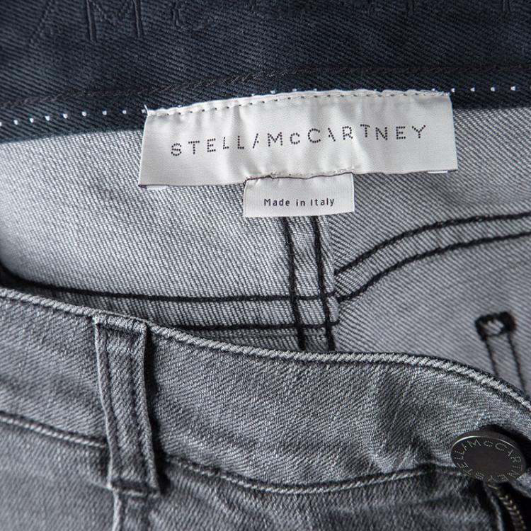 Pre Owned Stella McCartney Grey Washed Denim Crystal Embellished Ankle Grazer Jeans M