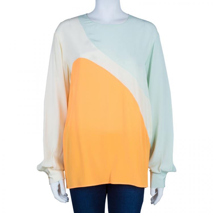 Pre Owned Stella McCartney Colorblock Chiffon Top L