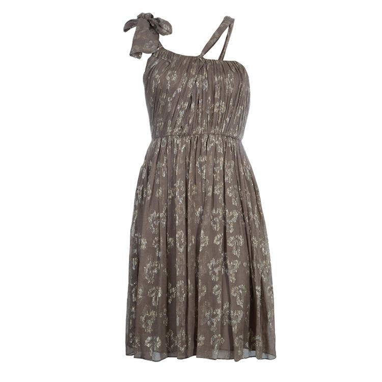 Pre Owned Stella McCartney Brown Lurex Infused Crinkled Silk Cocktail Dress S