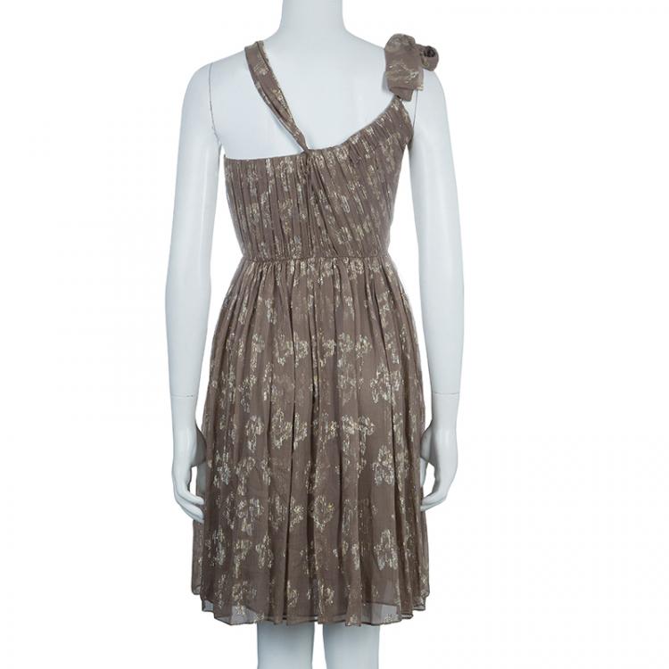 Pre Owned Stella McCartney Brown Lurex Infused Crinkled Silk Cocktail Dress S