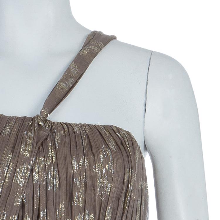 Pre Owned Stella McCartney Brown Lurex Infused Crinkled Silk Cocktail Dress S