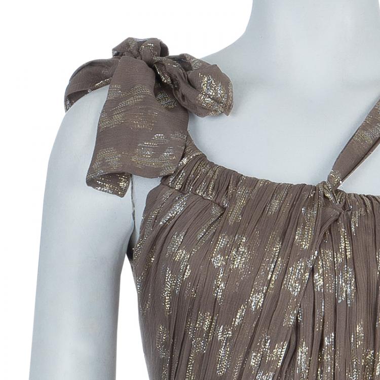 Pre Owned Stella McCartney Brown Lurex Infused Crinkled Silk Cocktail Dress S