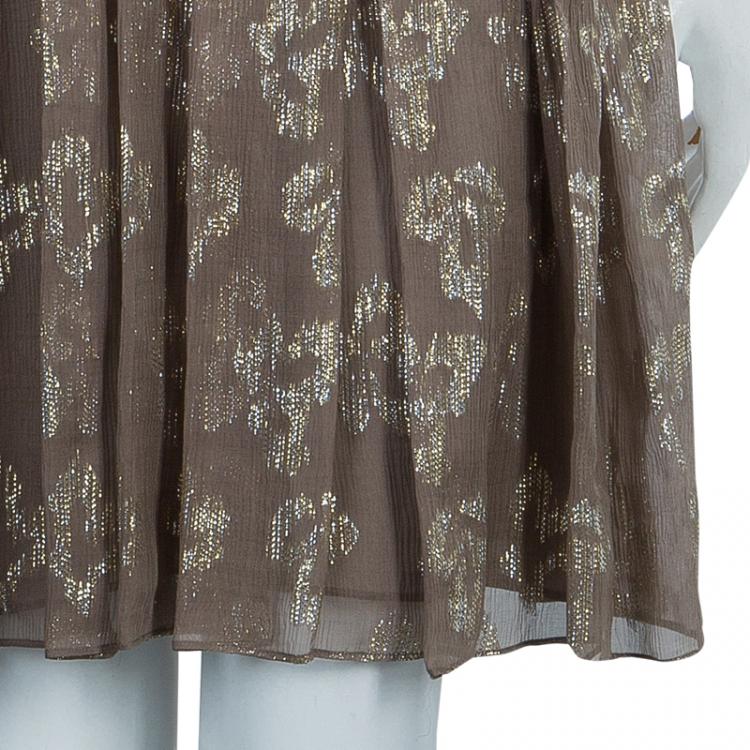 Pre Owned Stella McCartney Brown Lurex Infused Crinkled Silk Cocktail Dress S