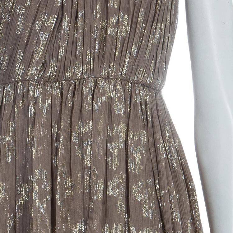 Pre Owned Stella McCartney Brown Lurex Infused Crinkled Silk Cocktail Dress S